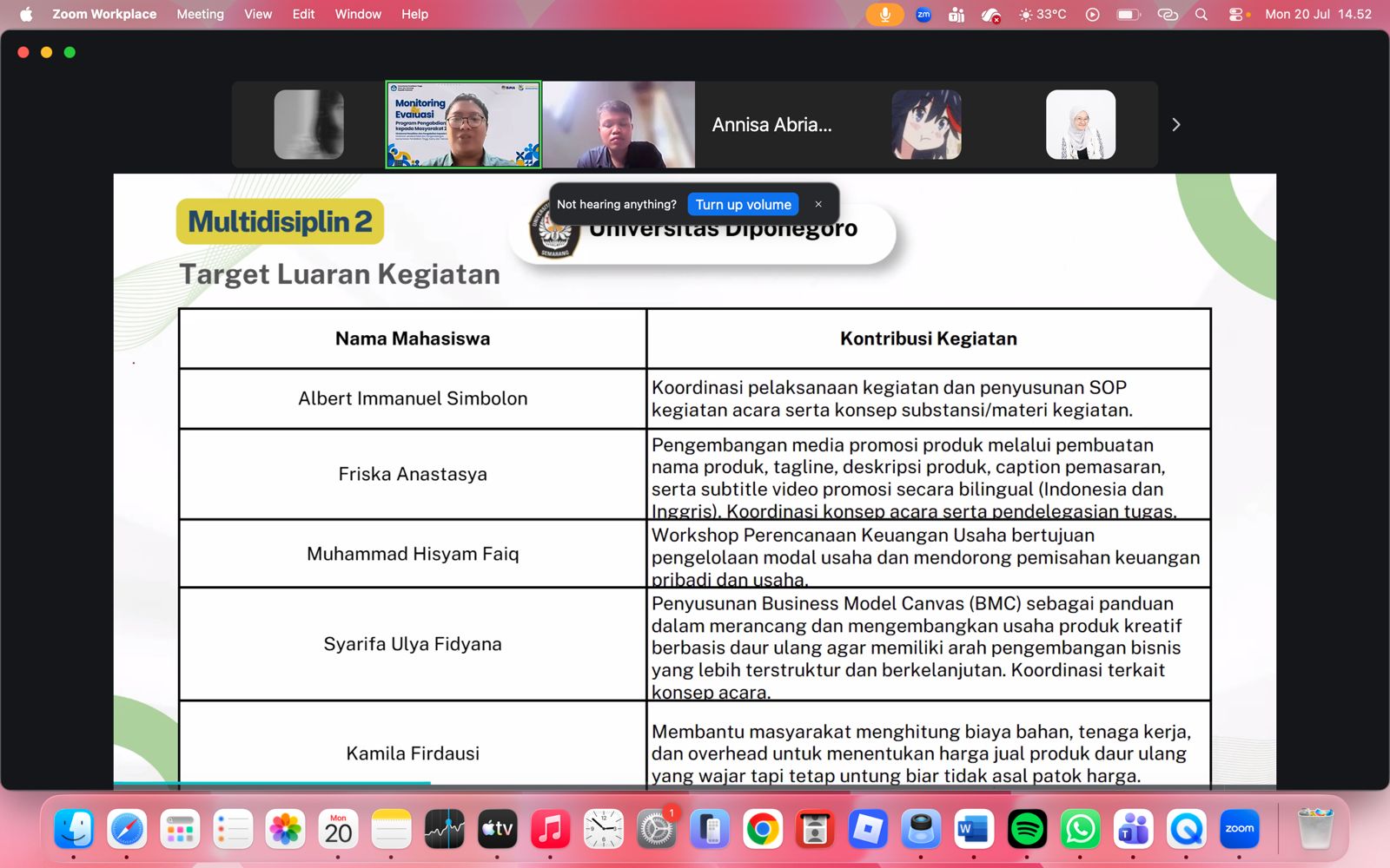 Absen, asistensi dengan dpl, diskusi proker sosmas dan multidisiplin