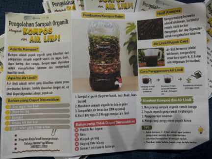 Menyelesaikan pembuatan leaflet kompos galon dan air lindi untuk keperluan program kerja sosial kemasyarakatan