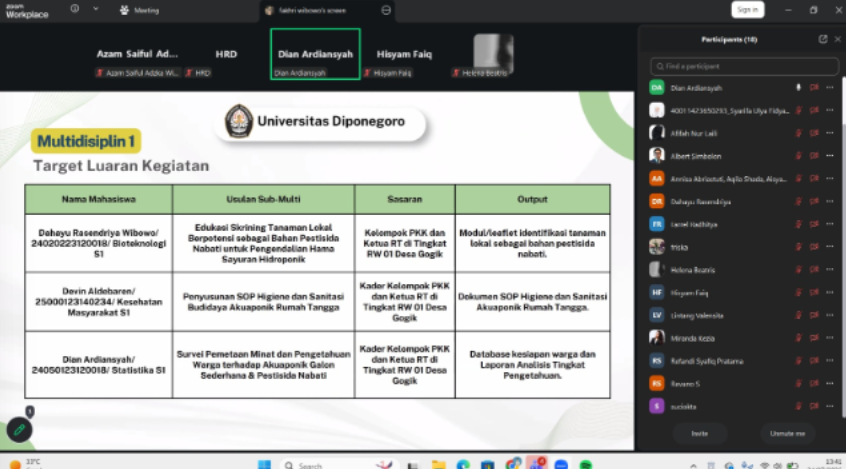 Asistensi DPL dan Pemaparan program kerja KKN-T 129 Undip di Balai Desa Gogik
