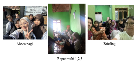 Absensi pagi, rapat multi 1,2,3, dan briefing